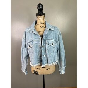 Elan cropped distressed jean jacket size small rocker edgy spring